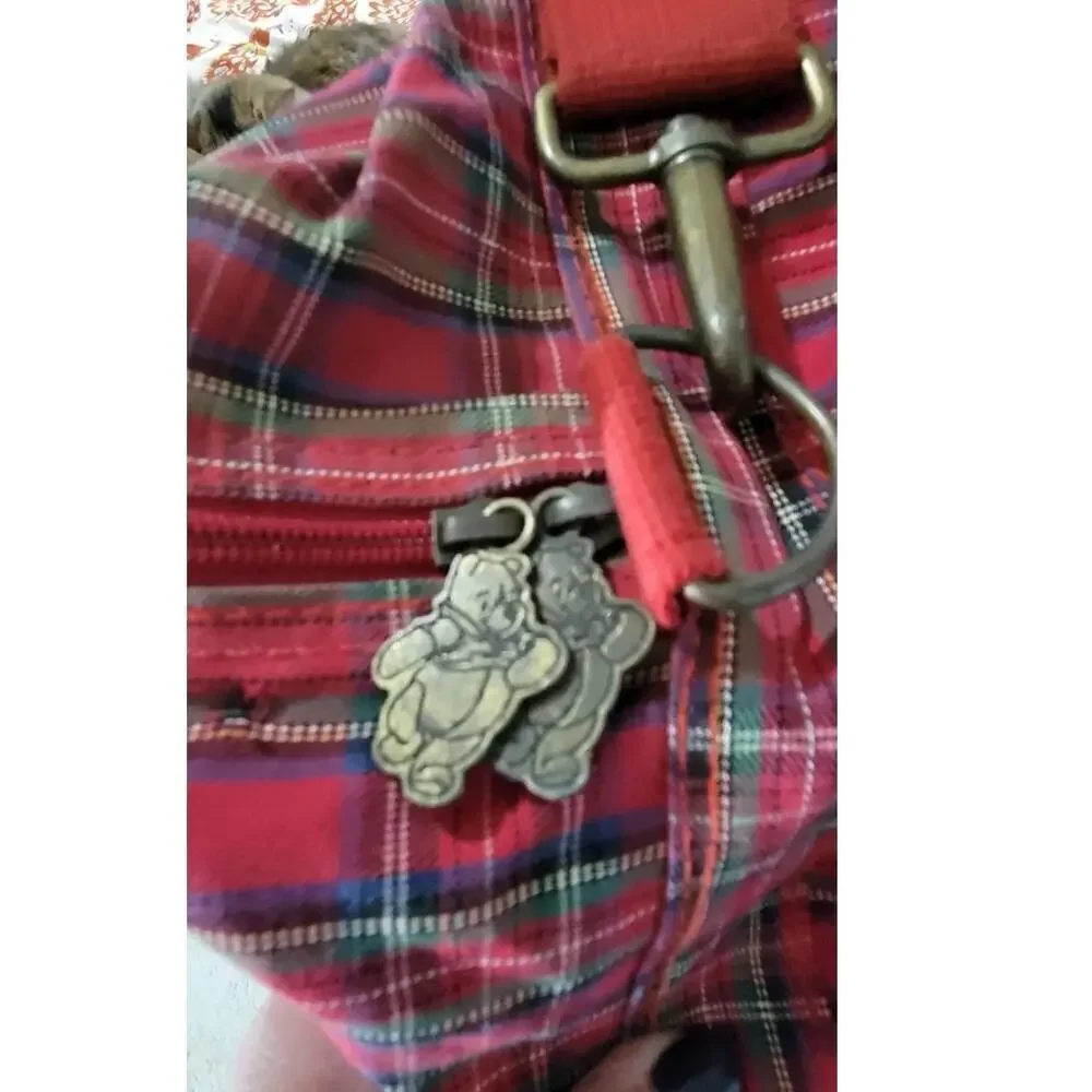 Vintage 90s  Disney Store Winnie The Pooh & Friends Red Plaid Duffle Bag Large